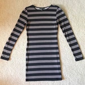Forever 21 Black & Brown/Gray Striped Fitted Dress